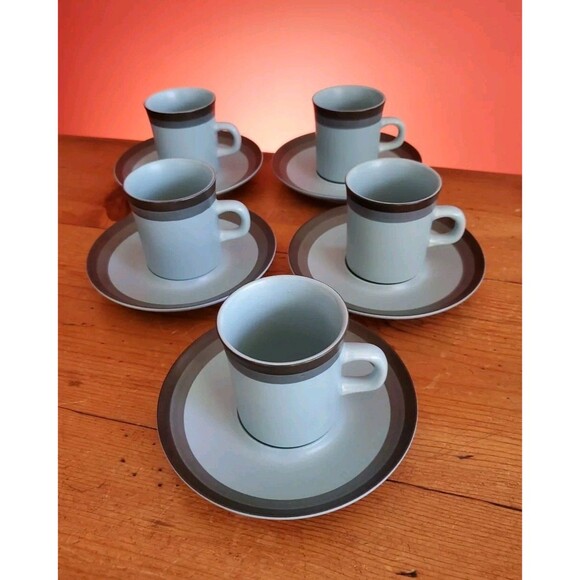 Arrowstone Navajo Blue By Kasuga Japan 5 Cups and 7 Saucers Coffee Tea Mugs EUC - Picture 1 of 9